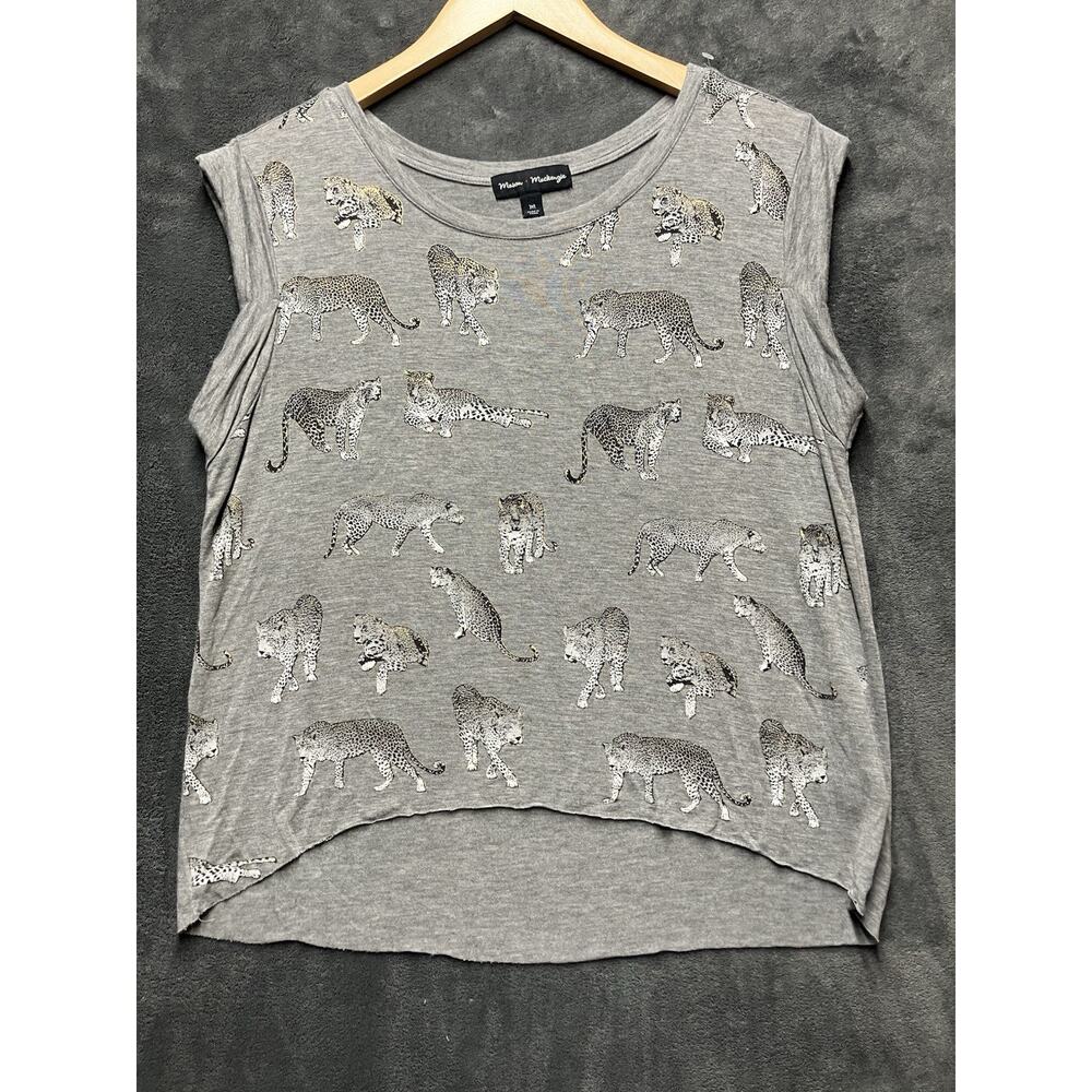 Mason+Mackenzie Top Woman’s M Grey All Over Cheetahs Print Graphic High-Low Hem